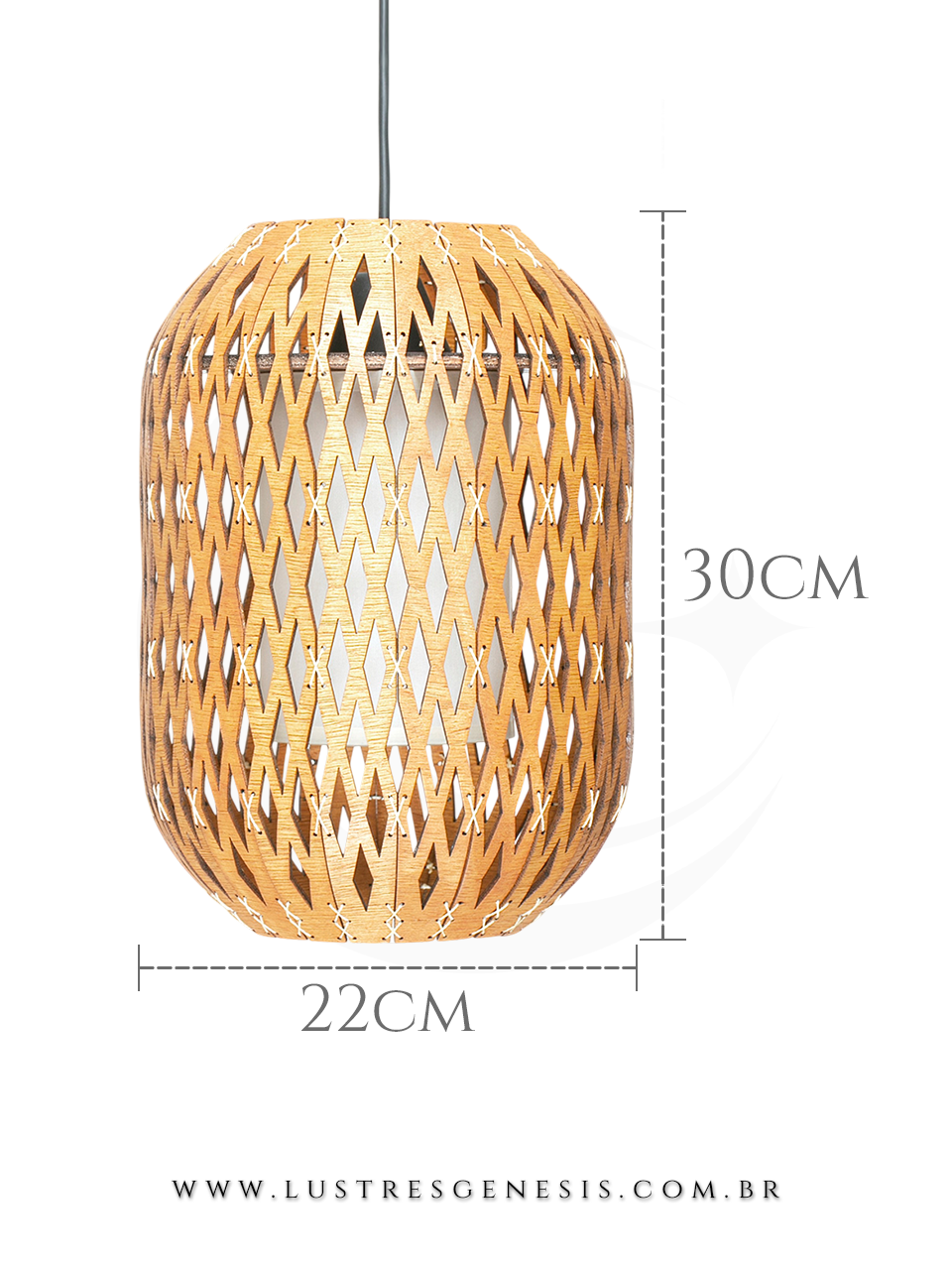 Pendente de Madeira Carimbo Natural com Cupula Tecido 22cm x 30cm para Cabeceira Sala Quarto e Lavabo